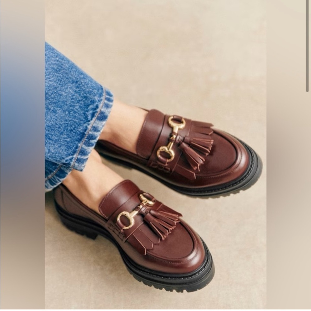 Sezane Amy Loafers Glossy Chocolate Brown Size 38 US 7 NEW